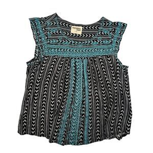 Savana Jane Embroidered Peasant Blouse Size 1X Black Blue Boho Hippie Cap Sleeve